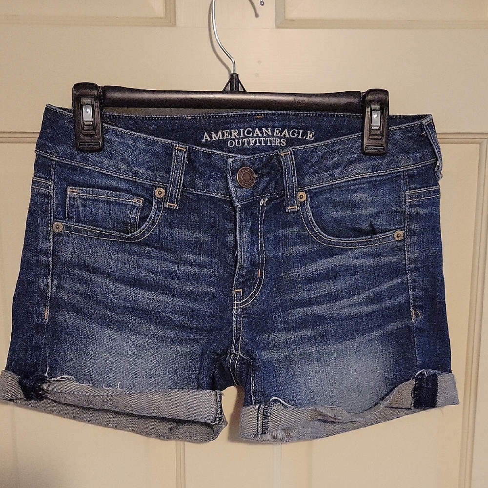 American Eagle Outfitters Blue Jean Shorts with Distressed Details - Size 4